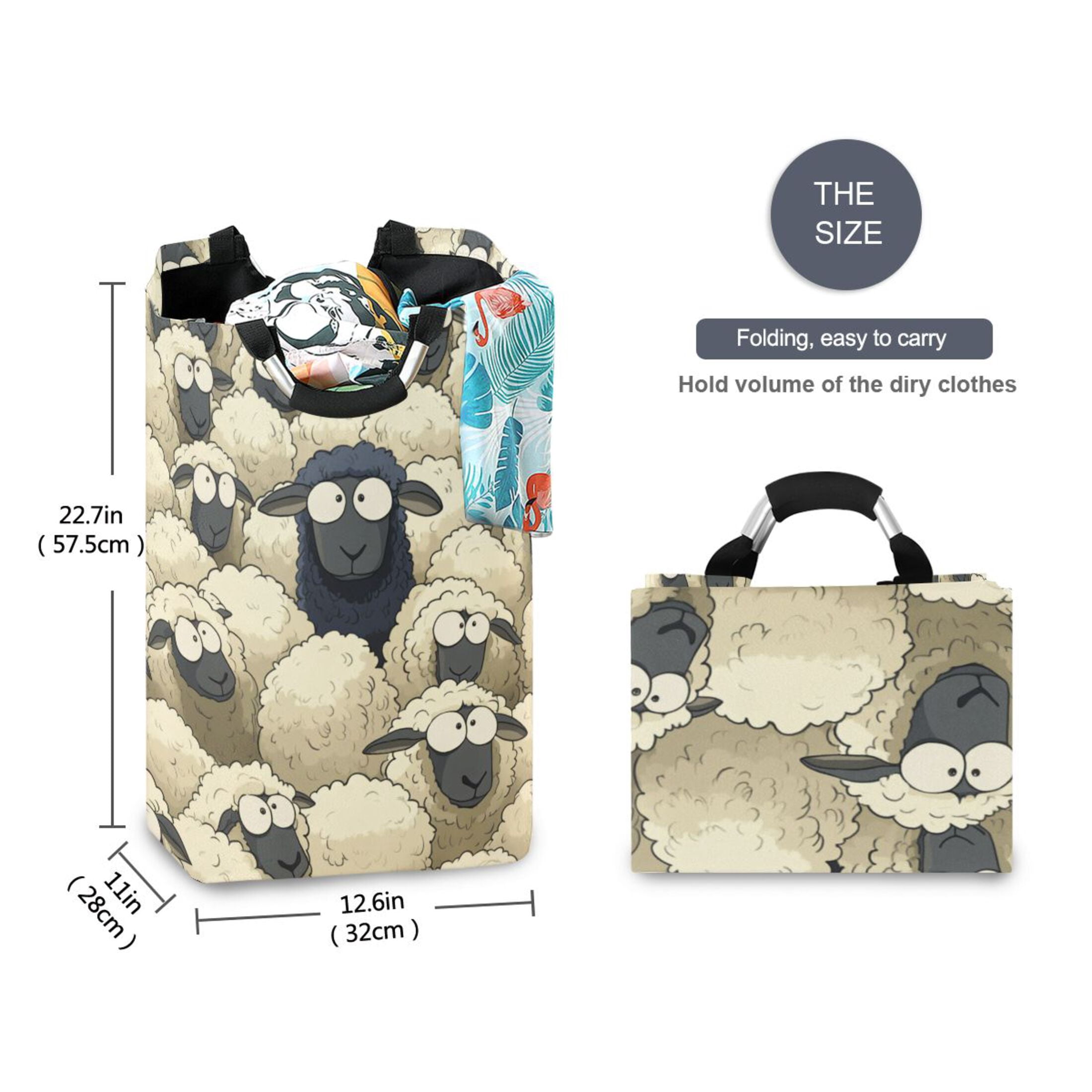Black Sheep in A White Sheep Laundry Basket with Handles 50L Collapsible Laundry Hamper for Bathroom Bedroom Laundry Room