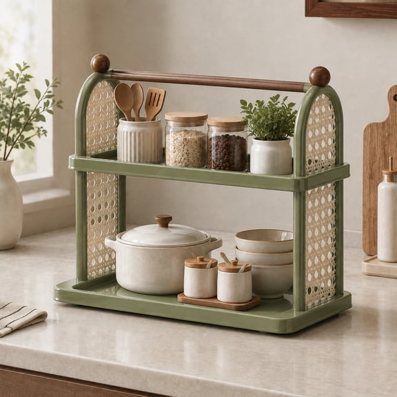 Aemutady 2-Tier Countertop Shelf Organizer - Coffee Bar & Spice Rack, Plastic Kitchen Counter Storage, Space Saving, 10.08 x 7.95 x 13.19 in
