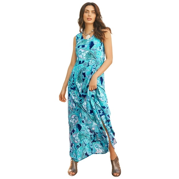 Roaman's Women's Plus Size Hand-Crinkled Sleeveless Dress