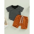 thumbnail image 2 of Bagilaanoe 2pcs Toddler Baby Boy Short Pants Set Short Sleeve Striped Print T Shirt Tops + Shorts 6M 12M 18M 24M 3T Kids Casual Summer Outfits, 2 of 9