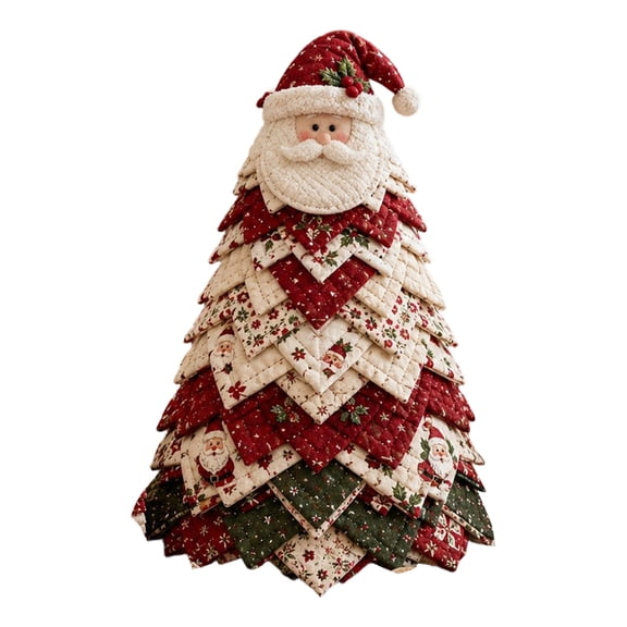 Secfreeship DIY Christmas Tree Patchwork Kit, Fabric Sewing Craft Set with Foam and Wood Cone, Handmade Holiday Tabletop Decor for Home and Gift Idea