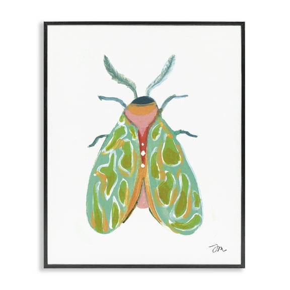 Stupell Industries Green Pattern Moth Insects Painting Black Framed Art Print Wall Art, 11 x 14