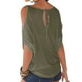 thumbnail image 2 of QualitChoice Hauts à Épaules Dénudées Col Rond Manches Courtes Chemise Ample Blouse d'Été Verte P, 2 of 6