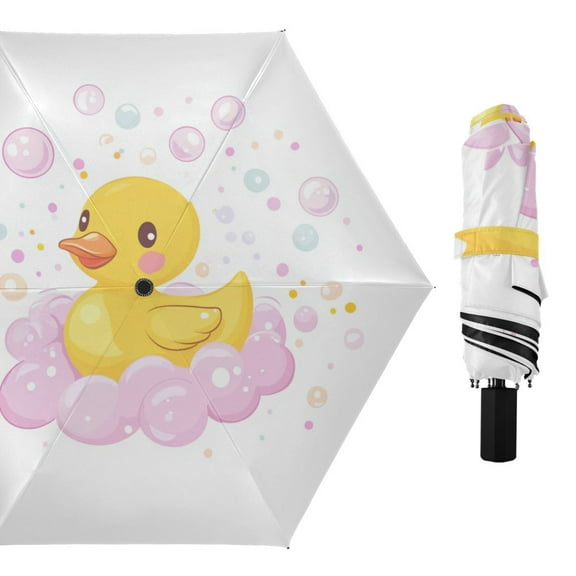Cute Duck Dreamy Bubble Bath All Weather Umbrella Triple Folding Parasol 6 Ribs UV Protection Portable