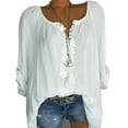 thumbnail image 1 of T-shirt à Manches Longues pour Femmes, Hauts Grande Taille, Col en V, Uni, Ample, Blouse Décontractée, 1 of 3
