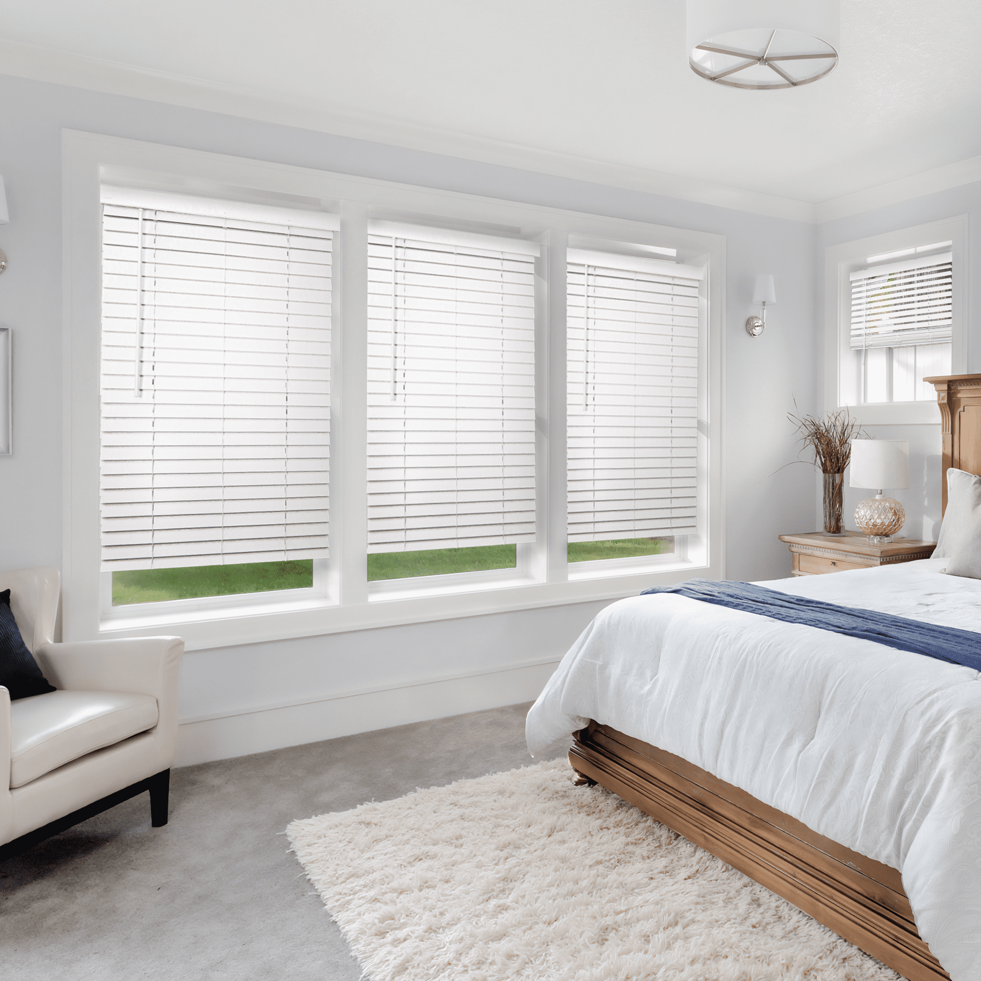Chicology White Cordless 2” Inch Faux Wood Blinds for Windows with Valance |61.5"W X 72"H| Room Darkening | Light Filtering | Easy Install | Moisture Resistant