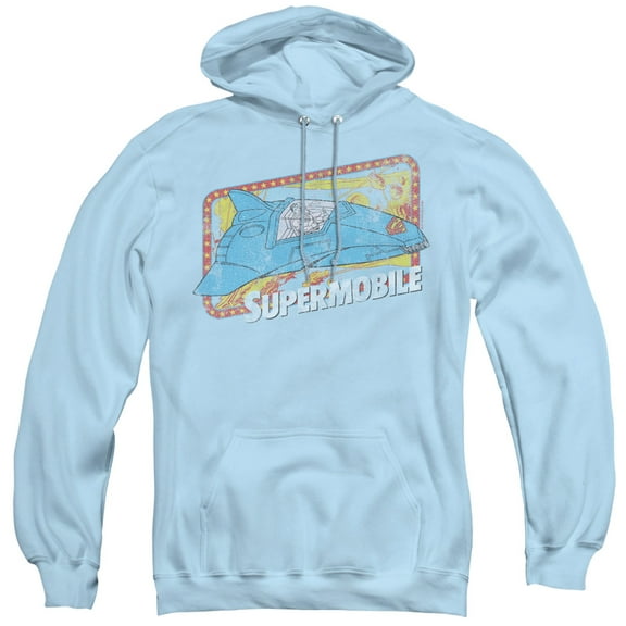DC Comics Supermobile Adult Pullover Hoodie Sweatshirt Light Blue