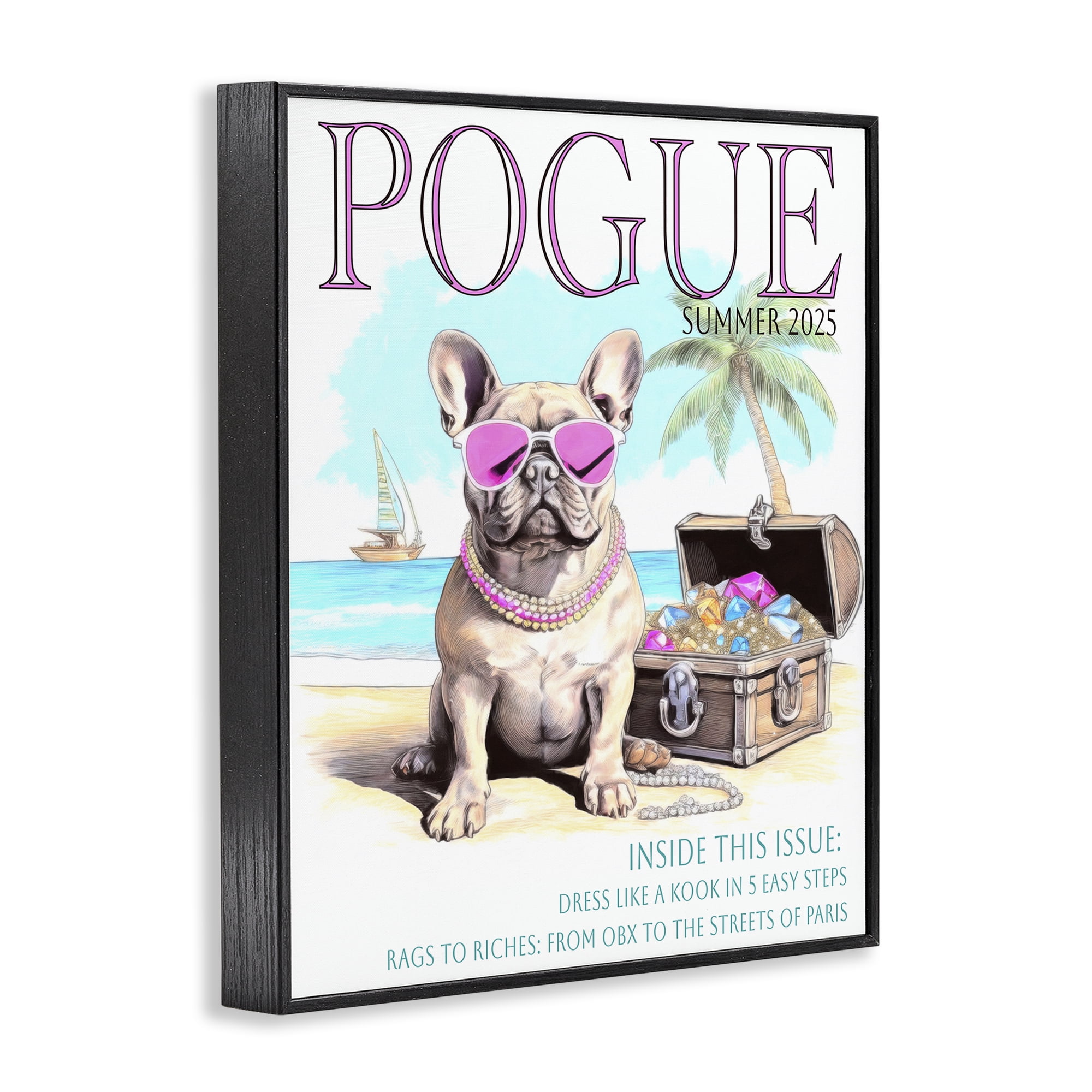 Stupell Industries Pogue Summer Dog Fashion Black Framed Giclee Art, design by Grotto Studios