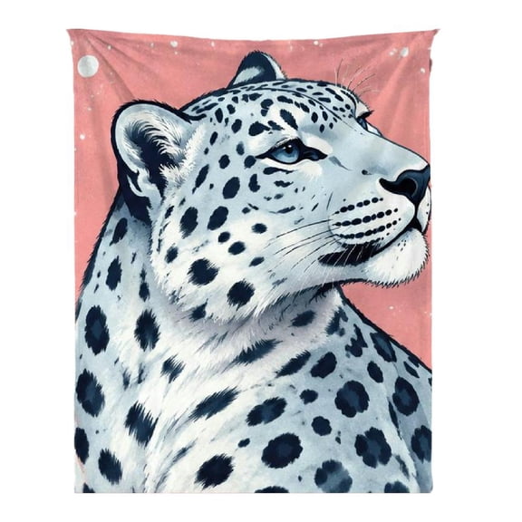 Cozy flannel throw blanket, all-season warm and lightweight, modern snow leopard print wild style, ideal for bed sofa camping travel, soft cover for couch or sleeping bag.