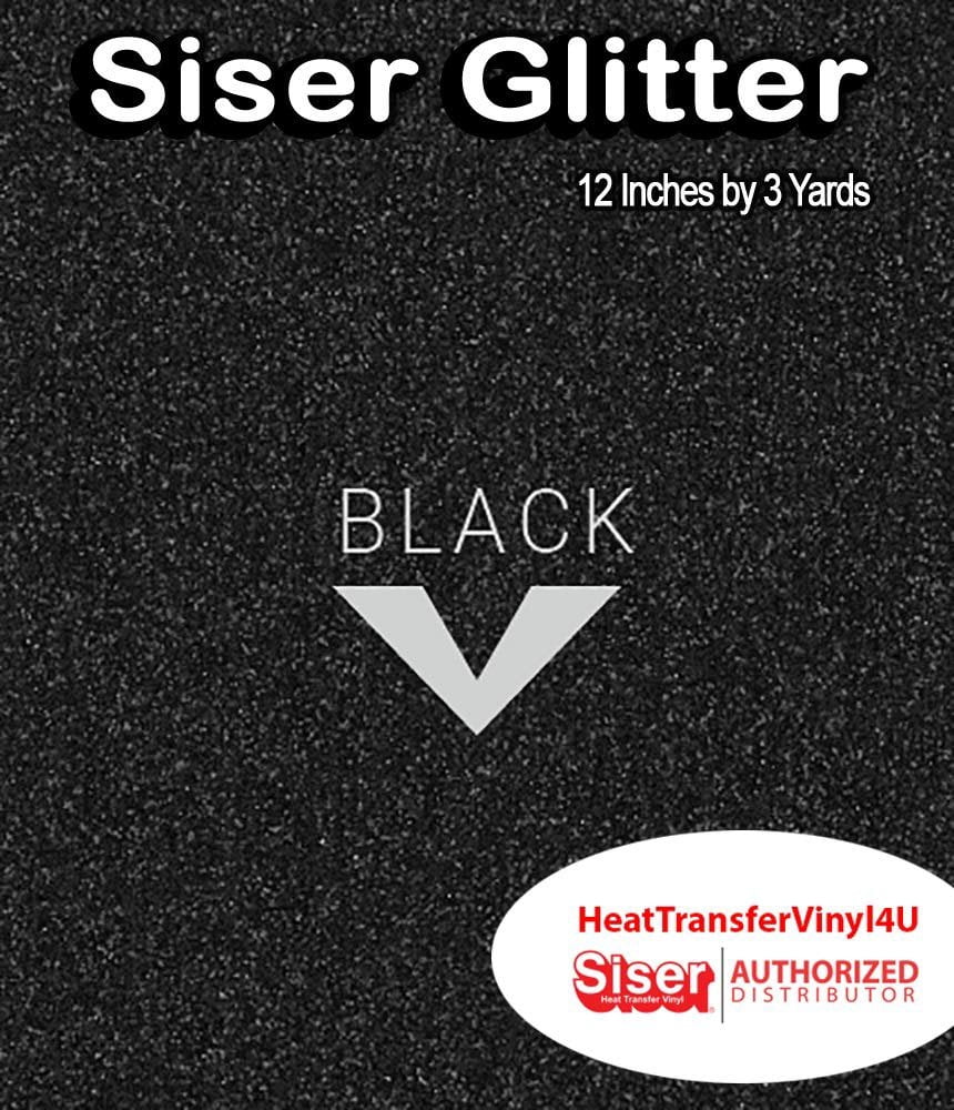 Siser Glitter Iron On Heat Transfer Vinyl 12 Inches Actl. Size 11.8" Black, 3 Yards