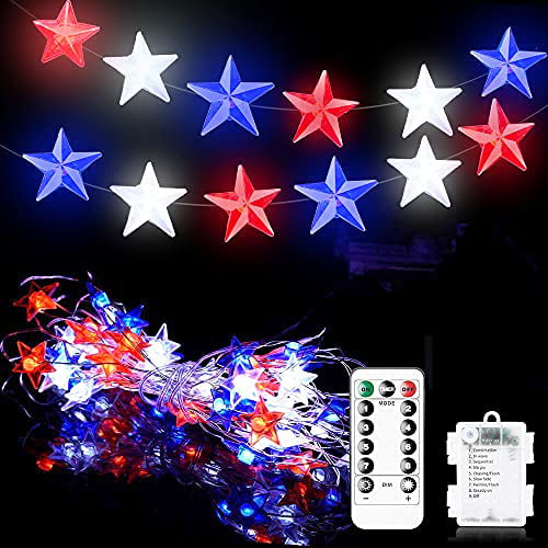 PATRIOTIC 4TH OF JULY LED LIGHTS.BATTERY OPERATED 10 PK LED PATRIOTIC STAR LIGHT 