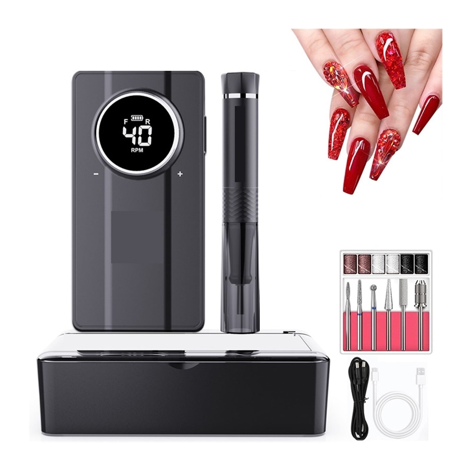 40000RPM Electric Nail Drill Machine, Professional Portable Rechargeable Nail Drill For Acrylic Gel Nails ,Low Noise