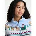 thumbnail image 4 of No Boundaries Christmas Quarter Zip Mock Neck Plush Top with Long Sleeves, Women's, 4 of 5