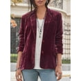 thumbnail image 2 of Women'S Velvet Jacket Casual Button Up Lapel Long Sleeve Cardigan Suits Business Coat with Pockets Wine Red S, 2 of 3