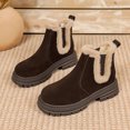 thumbnail image 4 of Winter Chelsea Boots for Women Suede Warm Plush Stretch Slip on Snow Booties Casual Lug Sole Round Toe Ankle Boots Brown Size 6.5, 4 of 7