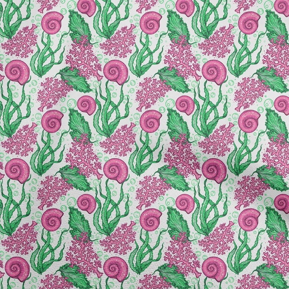 oneOone Viscose Chiffon Green Fabric Sea Shells Ocean Sewing Material Print Fabric By The Yard 42 Inch Wide