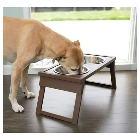 UPC: 0896819001556 | New Age Pet ECOFLEX® Adjustable Height Raised 2-Bowl Dog Diner – Russet Large