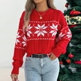 thumbnail image 5 of larppty Sweaters for Women Casual Crewneck Long Sleeve Snowflake Print Cable Knit Pullover Sweater Tops (Red, L), 5 of 8