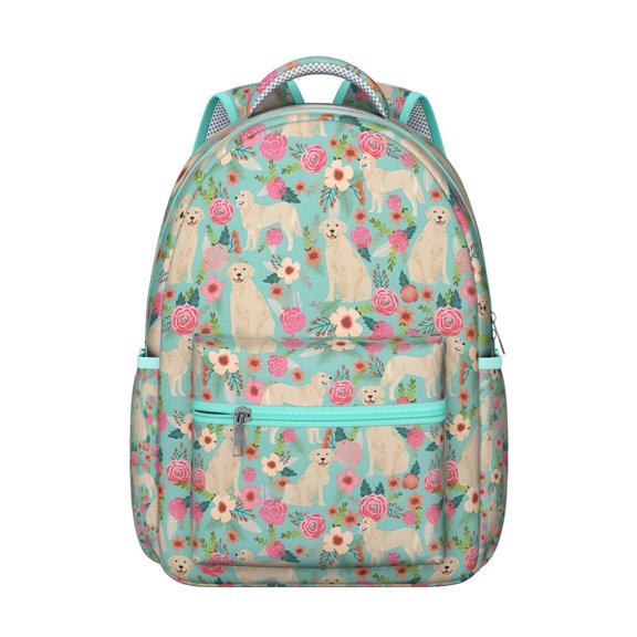 Golden Retriever Dog and Flowers Backpack for School,Cute School Bag,Schoolbag with Adjustable Shoulder Straps & Padded Back,15.3"x11"x7.1".﻿