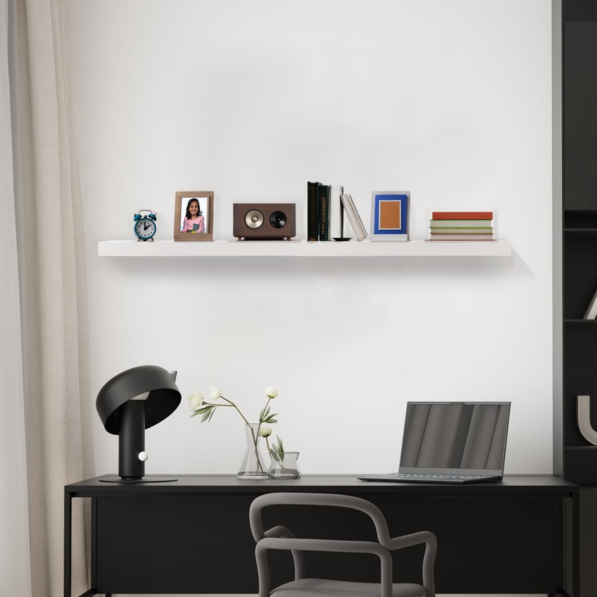 HAPOO 23.6 inch Wood Floating Shelves Wall Mounted Shelves, White, Set of 2