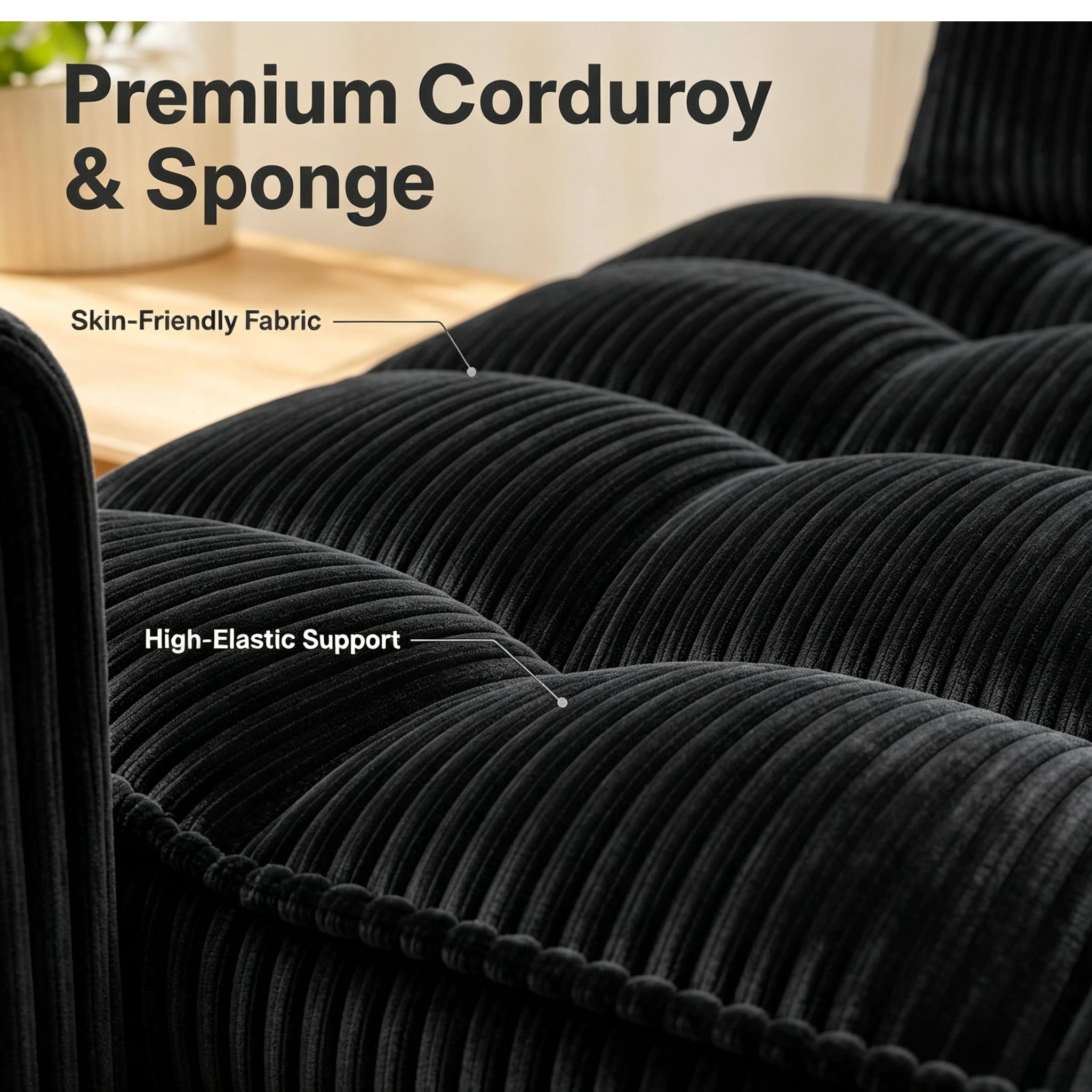 Wakefit 54" 3 in 1 Convertible Sleeper Sofa Bed, Corduroy Loveseat Couch Bed Sofa Pull Out with 5-Position Adjustable Backrest, Storage Pockets, Lumbar Pillows for Living Room, Black