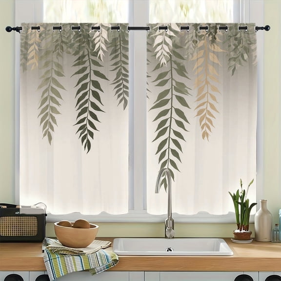 WNOOHIY Watercolor Leaf Pattern Grommet Blackout Curtains, Thermal Insulated Noise‑Reducing Room Darkening Curtain Drapes for Bedroom Living Room, 2Pcs