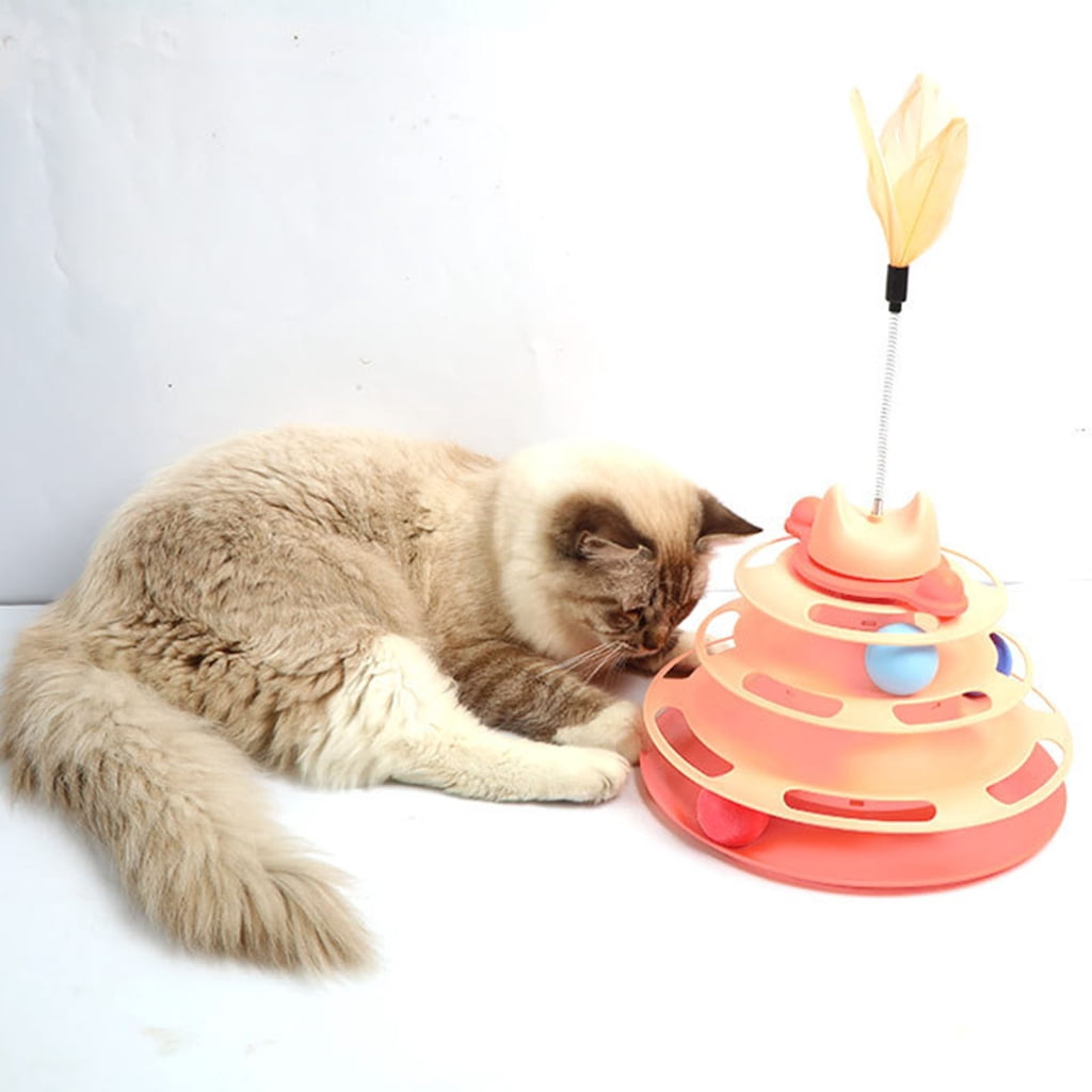4-Level Roller Track Cat Chaser Toy Rotate Kitten Balls Tower Toy Teaser Toy Interactive Boredom Relief Pet Toy