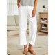thumbnail image 4 of Pantalones de Cintura Elástica de Pierna Ancha para Mujeres Mezcla de Lino de Color Sólido Tubo Recto Verano Casual, 4 of 5
