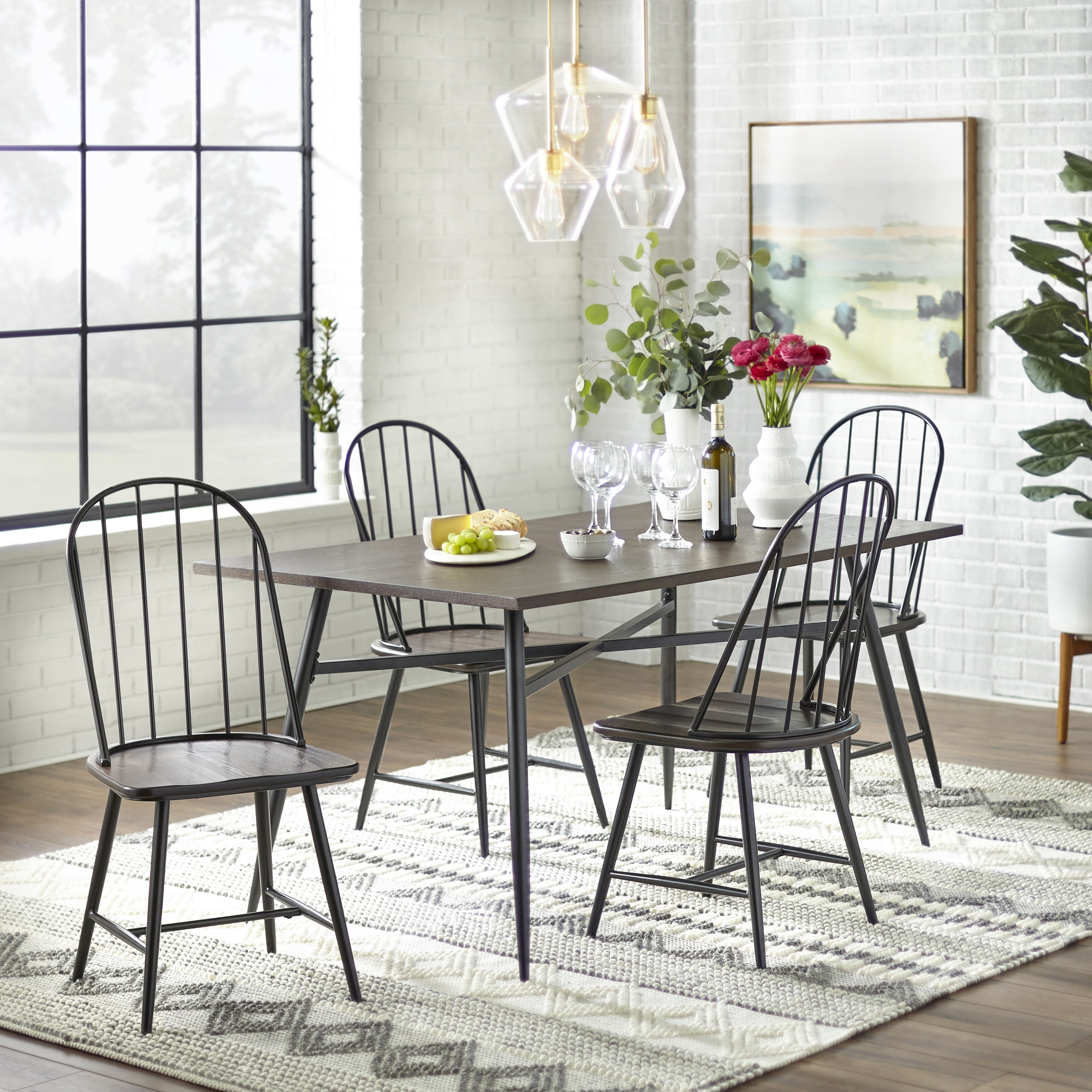 TMS Kitchen Wooden Windsor Back Indoor Black/Espresso Dining Room