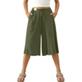 thumbnail image 5 of cocolona Womens Casual Loose High Waist Linen Pants Elastic Waist Straight Wide Leg Cropped Lounge Pants with Pockets, 5 of 5