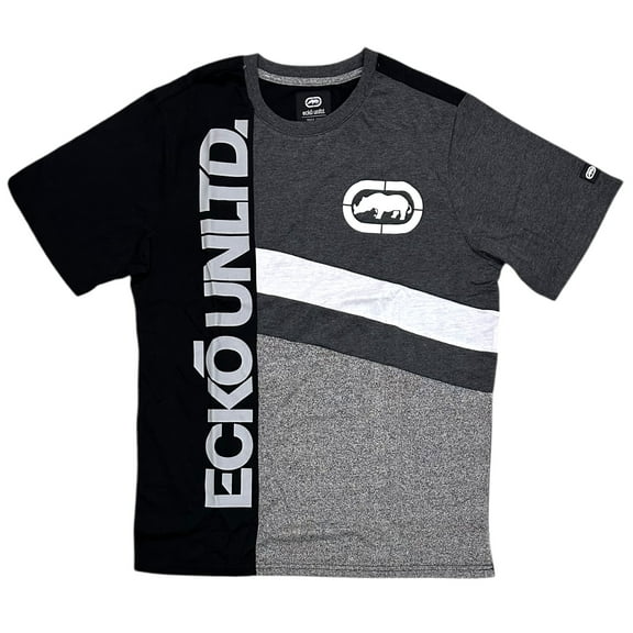 Ecko Unltd Men's T-Shirt Panel Stitched Charcoal Heather Short Sleeve Tee (Medium, Charcoal Heather)