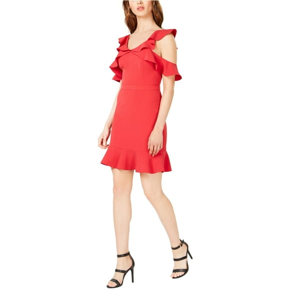 Rachel Zoe Womens Delia Ruffled Cold Shoulder Dress, Red, 8