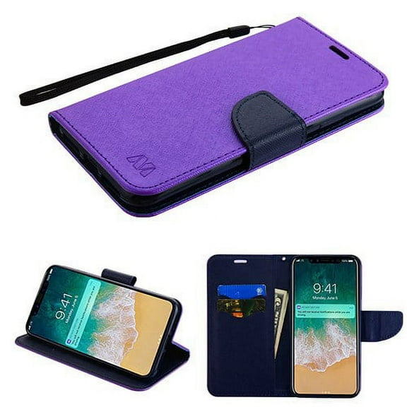 Apple iPhone Xs Max (6.5 Inch) - Pattern Flip Wallet Case Cover Stand Pouch Book Magnetic Buckle with Hand Strap Purple Blue Liner Phone Case for Apple iPhone Xs Max
