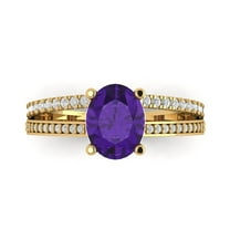 2.32 ct Oval Cut Natural Amethyst Solitaire with Simulated Diamond Accents 18K Yellow Gold Womens Engagement Ring