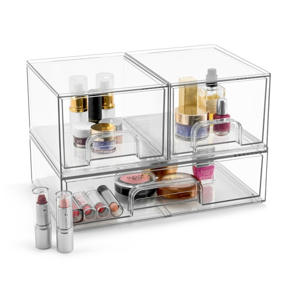 Sorbus Acrylic Storage Containers - 3 Pack, Stackable Storage Bins Set for Bathroom Organization - Clear Acrylic Drawer Organizers - Makeup Case Pull-Out Drawers (4.4’’ Tall and 12.1’’ Wide)