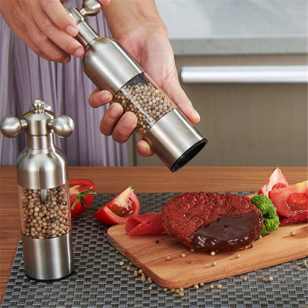 Manual Salt Pepper Grinder Set 2 Pack, Stainless Steel Faucet Shaker Mill Gold