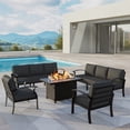 thumbnail image 6 of ALAULM 8-Seat Aluminum Outdoor Patio Furniture Set with Propane Fire Pit Table & 5.1" Thick Cushions, Brown/Black, 6 of 6