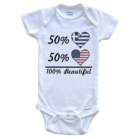 

50% Greek 50% American 100% Beautiful Greece Flag Heart Baby Bodysuit 3-6 Months White