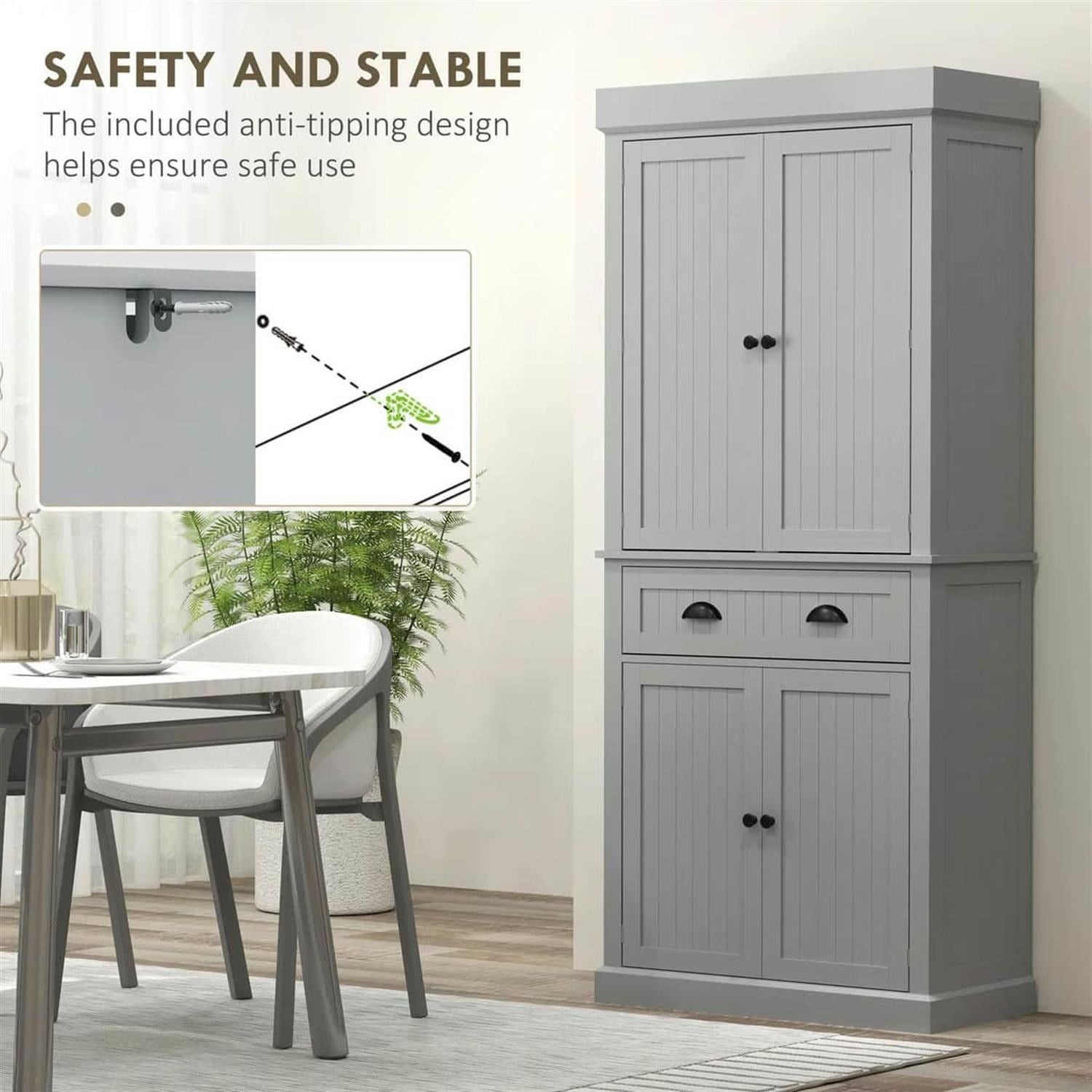 Demi Bonn 71" Large Kitchen Pantry Cabinet with LED Lights, 6 Sliding Shelves, Drawer & 4 Adjustable Shelves for Kitchen Organization, Gray