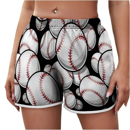 

Shorts for Women Summer Beach Shorts Elastic Waist Drawstring Comfy Shorts Casual Print Shorts Black S