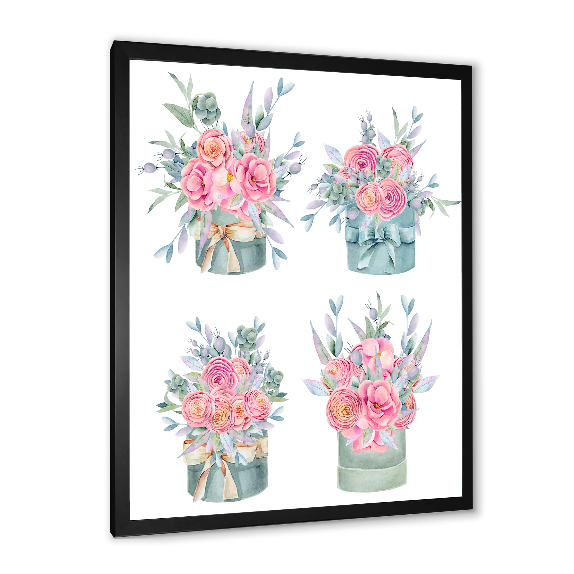 Designart 'Bouquets Collection of Pink Roses' Farmhouse Framed Art Print