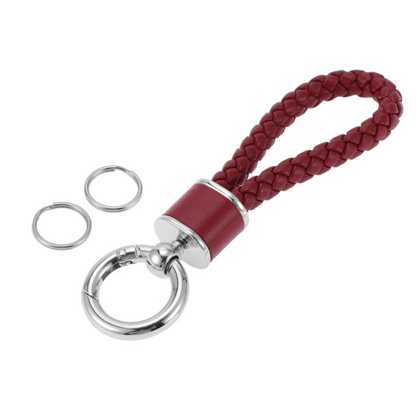 Llavero de Bargains Únicos, llavero universal con anillo para llaveros para mujeres, cuero sintético rojo oscuro tono plateado