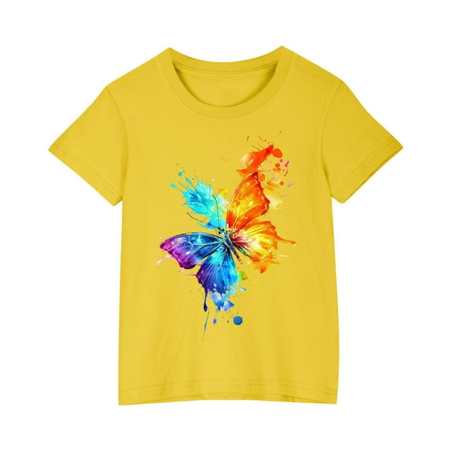 T-shirt à Imprimé Graphique pour Fillette, Col Rond, Manches Courtes, T-Shirts d'Été, Hauts Mignons