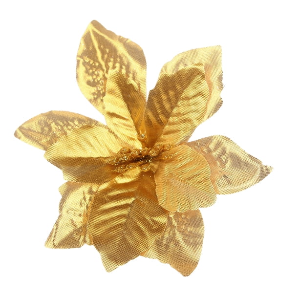 Yuarrent Paquete de 10 flores navideñas con purpurina, decoración de simulación Artificial, cabezas de flores grandes, adorno de granja para el hogar Kits de decoración para fiestas Oro Yuarrent HA065231-01