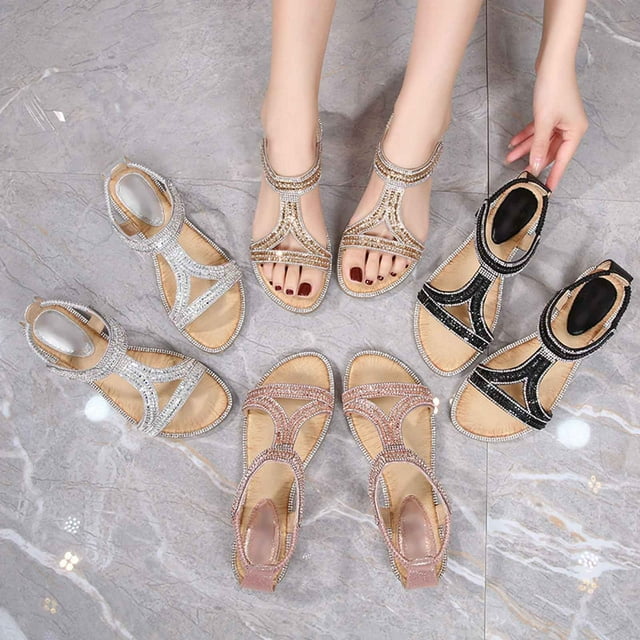 TrendOFT Womens Footbed Sandals Casual Stylish For Everyday Comfort With Open Toe And Rhinestone Perfect For Summer Wear With Dresses Sandales Plateforme Pour Femmes Gold 39