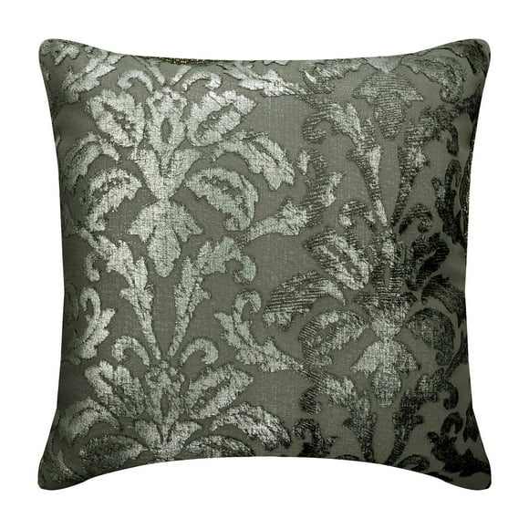 Housses de Coussin, Argent 14"x14 Pouces (35x35 cm) Taie d'Oreiller avec Fermeture Éclair, Housse de Coussin en Lin Damas & Feuille d'Argent, Motif Damas Style Victorien - Damas Pailleté