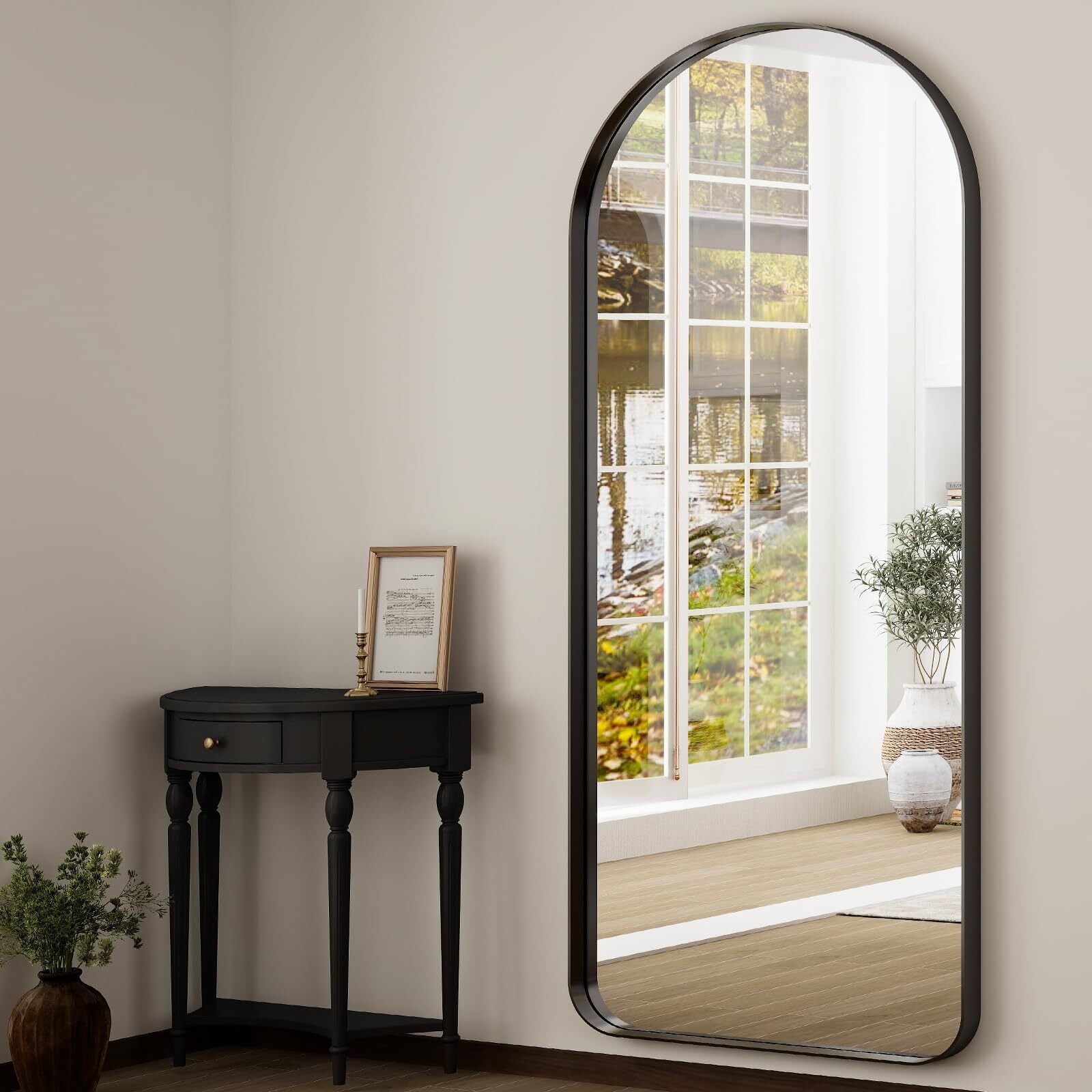 Lumora 71"x 30.5" Arched Full Length Mirror Aluminum Alloy Frame Wall-Mounting or Leaning,Black