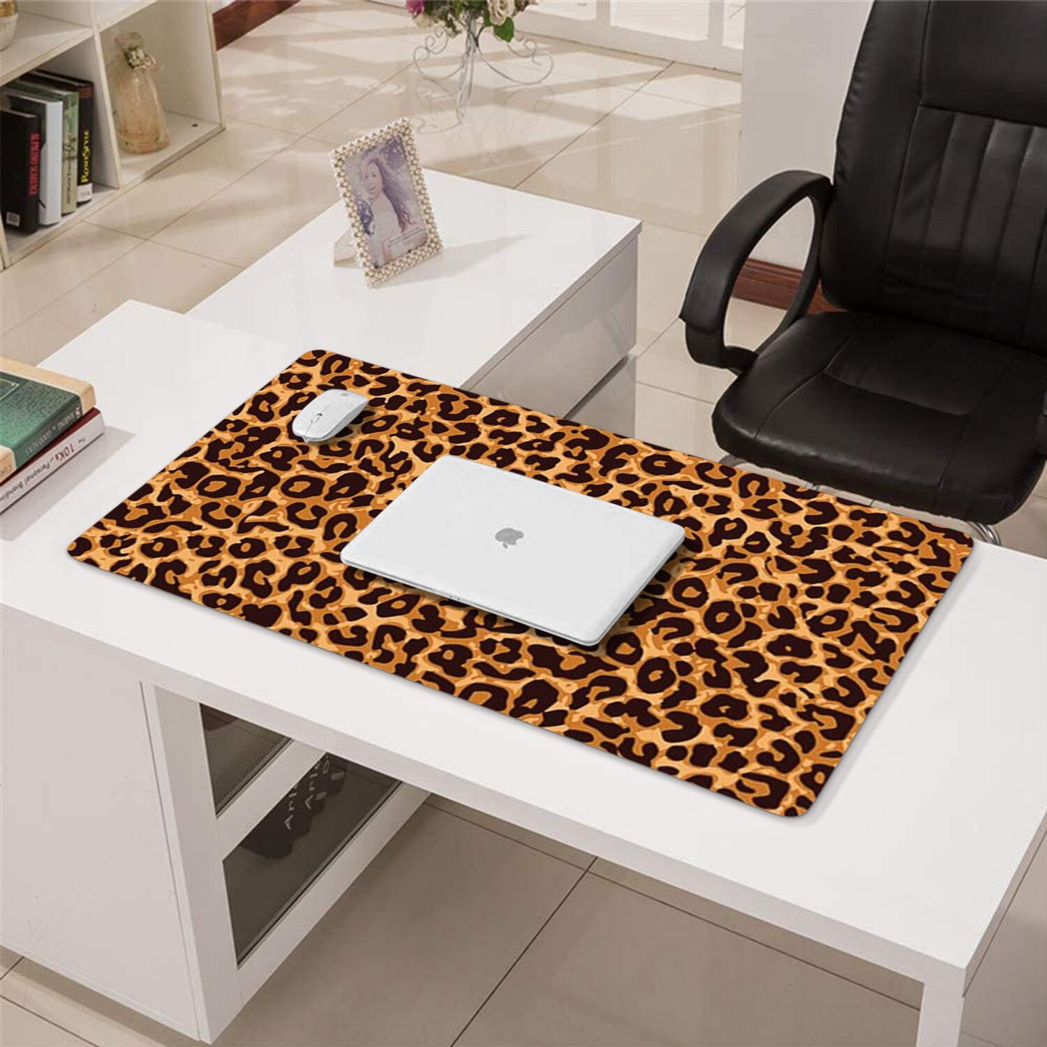 Long Mouse Pads for Desk,Brown and Black Leopard Print Desk Mats on Top Of Desks, Desk Mouse Pad Extra Large with 3mm Non-Slip Base and Stitched Edge for Gaming,Office,Work,Home 31.5"x15.7"