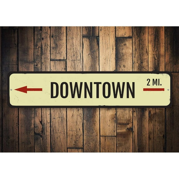 Downtown Mileage Novelty Sign, Metal Wall Decor - 4x18 inches