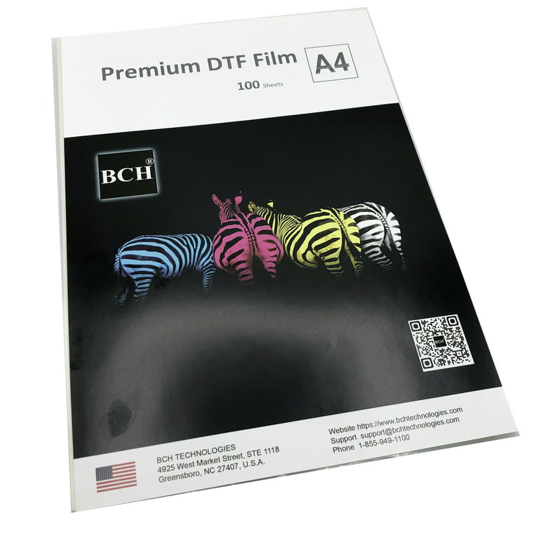 BCH Premium DTF Transfer Film - 100 A4 Sheets Bulk Package for Direct to Film Printing- Cold & Hot Peel - Size: A4 (8.5 x 11.75 or 210 mm x 297 mm)